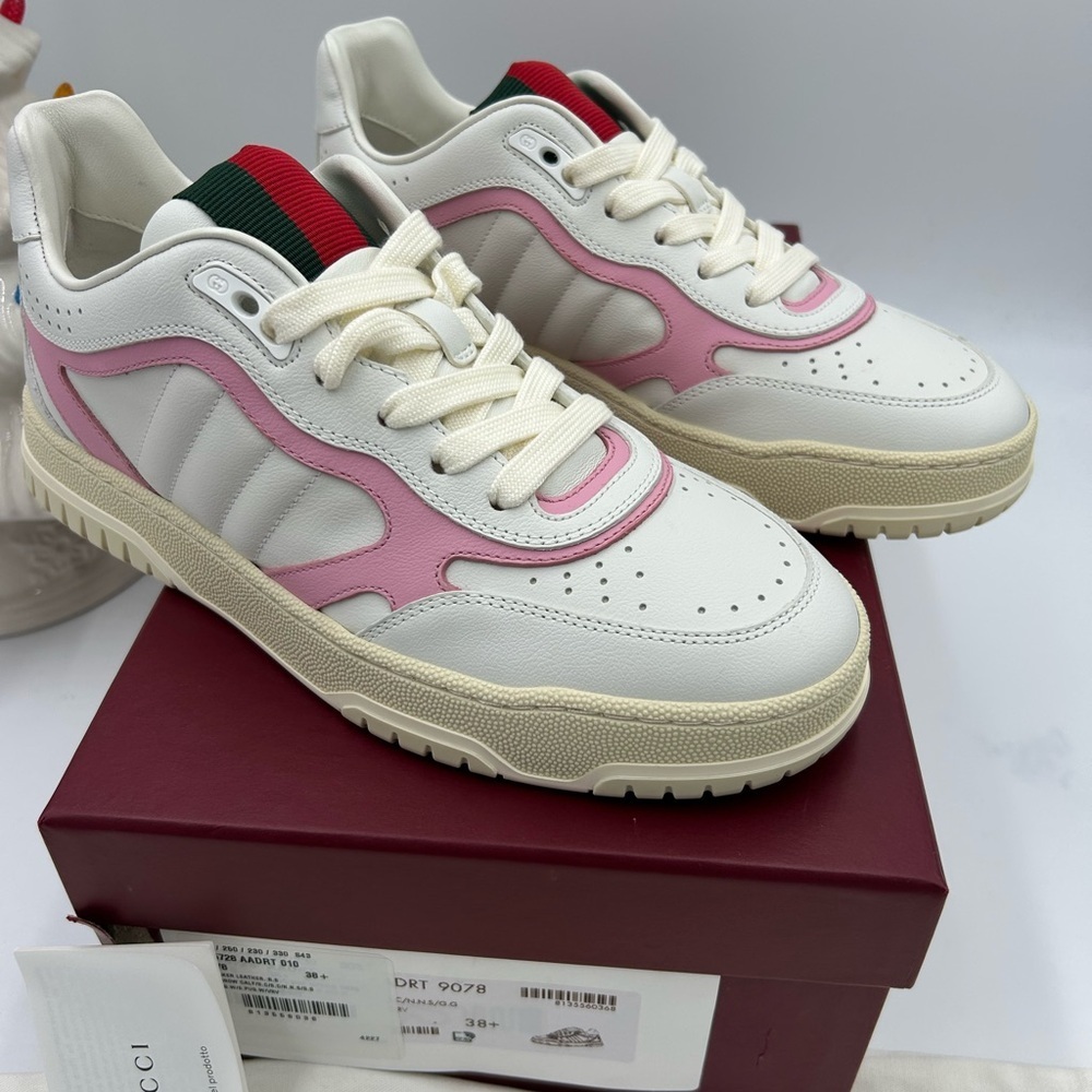 Women's Gucci, Re-web leather sneakers white and pink size 38.5 made in Italy - Picture 3 of 11